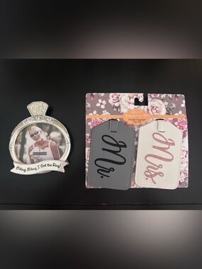 Bride and Groom Luggage Tags + Ring Picture Frame Bundle